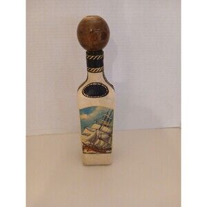 VTG Italian Leather Decanter Bottle w Sailing Ship Florence Italy Fausto Confuri
